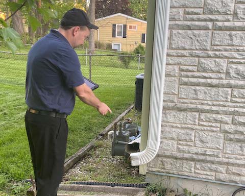 Dan checking out the downspout